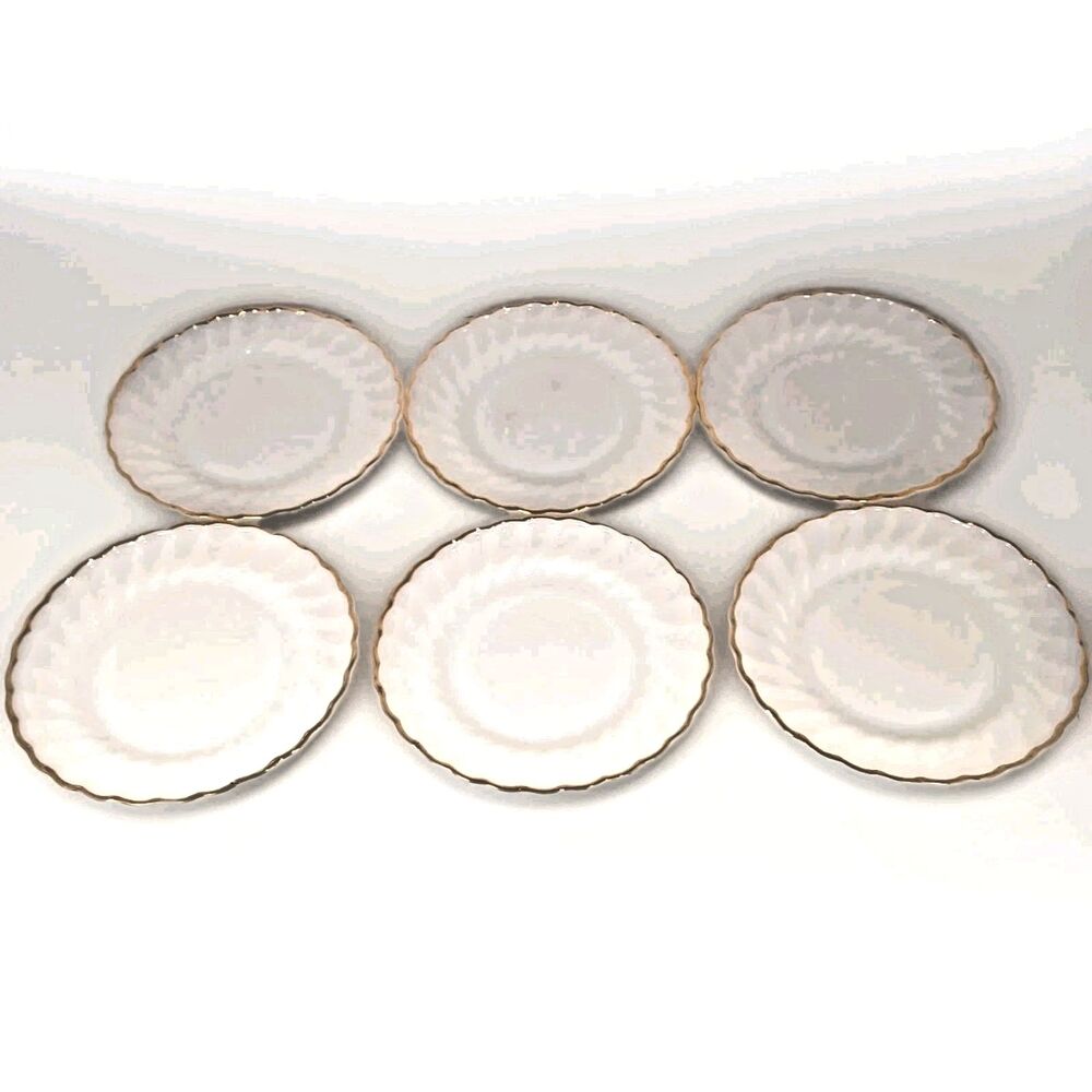 Vintage Anchor Hocking Fire-King White Swirl Desert Plates Set of 6